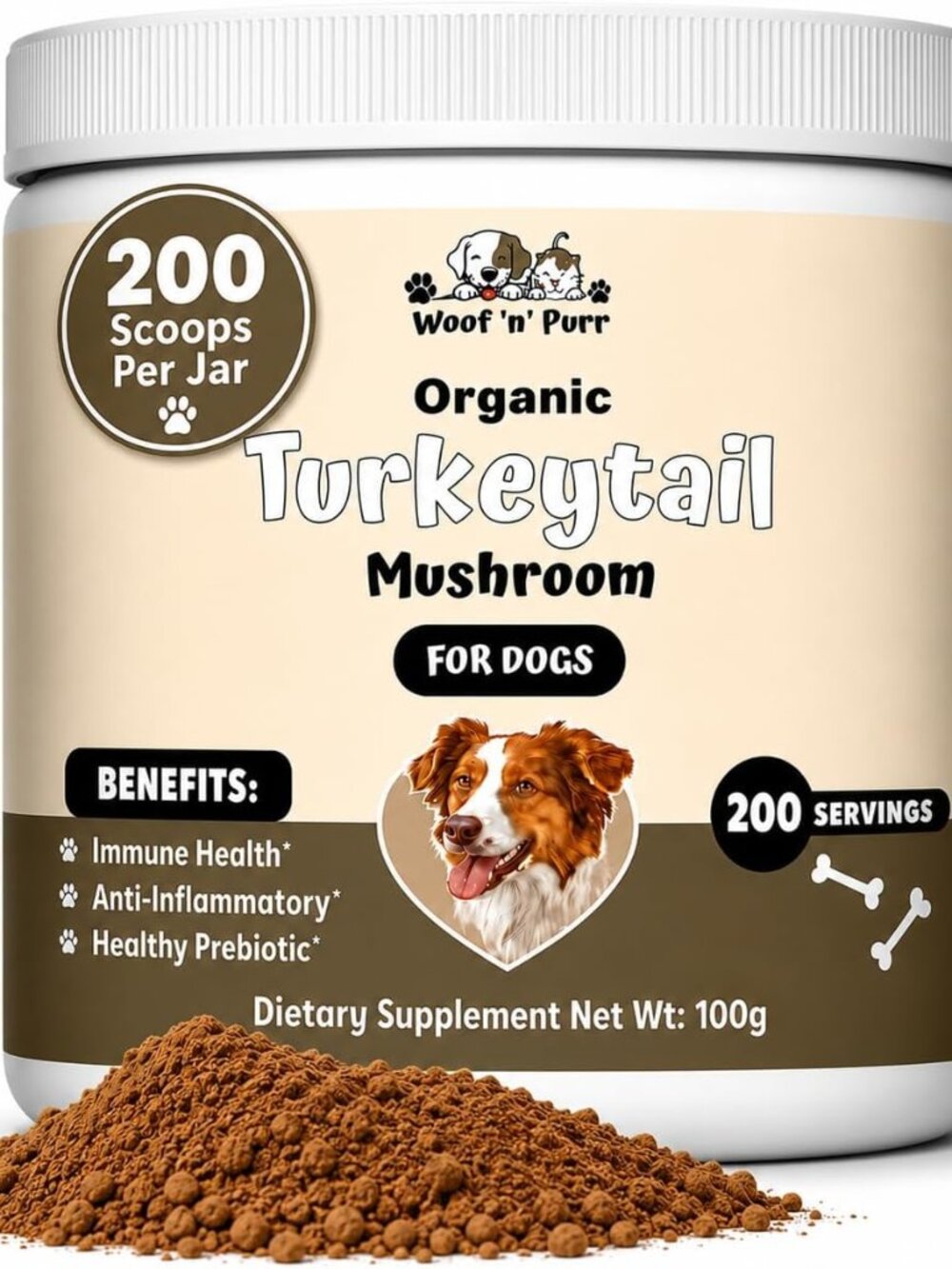 Turkey Tail Mushroom for Dogs Omega-3 Immune, Gut, Skin & Coat Support 200 Sers